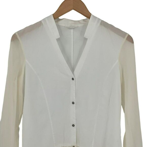 Helmut Lang Element Sheer Hem Shirt Cotton Silk White Ivory Women Small - Picture 5 of 13